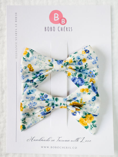 BOBO CHÉRIS 波波雪莉 英國LIBERTY FABRICS AW22兒童手工蝴蝶結波波髮夾(一組2入)|Liberty Print Kids Bow Hair Clips - Set of 2