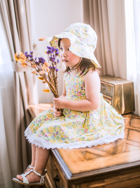 英國LIBERTY FABRICS有機棉花卉法式寬緣遮陽帽|Girl’s Liberty Print Organic Cotton Sunhat