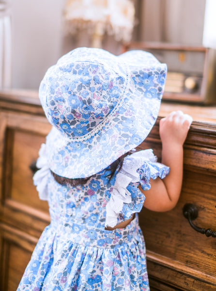 英國LIBERTY FABRICS有機棉花卉法式寬緣遮陽帽|Girl’s Liberty Print Organic Cotton Sunhat