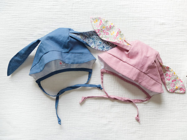 英國LIBERTY FABRICS棉麻兔寶寶嬰兒帽-莫蘭迪黃｜LIBERTY FABRICS Bunny Ears Baby Bonnet