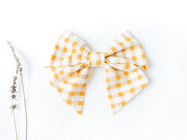 BOBO CHÉRIS 波波雪莉 經典黃格紋大蝴蝶結髮夾 ｜Liberty Print Kids Bow Hair Bow Clip Yellow Gingham