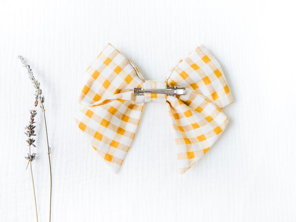 BOBO CHÉRIS 波波雪莉 經典黃格紋大蝴蝶結髮夾 ｜Liberty Print Kids Bow Hair Bow Clip Yellow Gingham