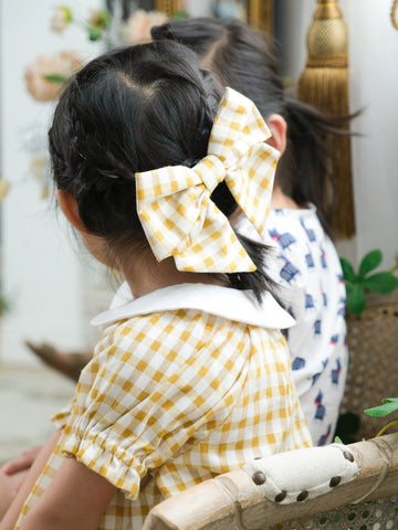 BOBO CHÉRIS 波波雪莉 經典黃格紋大蝴蝶結髮夾 ｜Liberty Print Kids Bow Hair Bow Clip Yellow Gingham