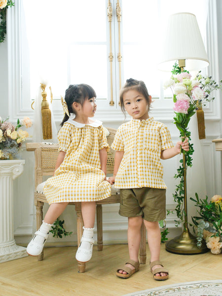 BOBO CHÉRIS 波波雪莉 Gabriel經典小立領黃格紋短袖襯衫 | Gabriel Boy's Short Sleeve Shirt - Yellow Gingham