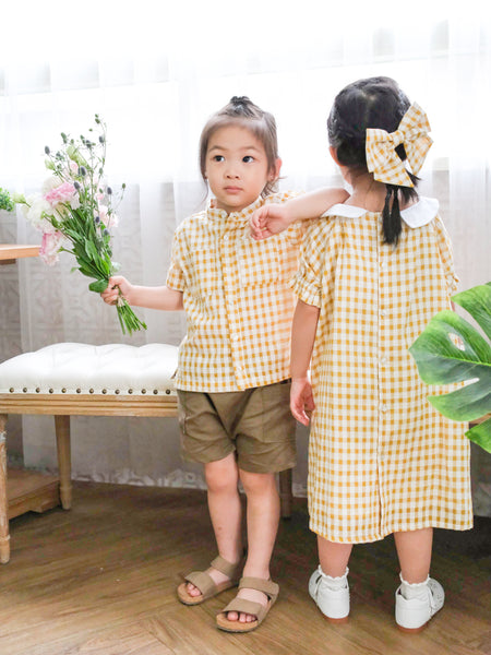 BOBO CHÉRIS 波波雪莉 經典黃格紋大蝴蝶結髮夾 ｜Liberty Print Kids Bow Hair Bow Clip Yellow Gingham