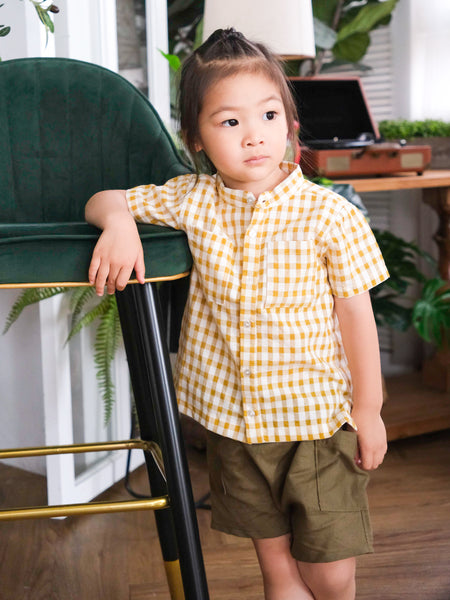 BOBO CHÉRIS 波波雪莉 Gabriel經典小立領黃格紋短袖襯衫 | Gabriel Boy's Short Sleeve Shirt - Yellow Gingham