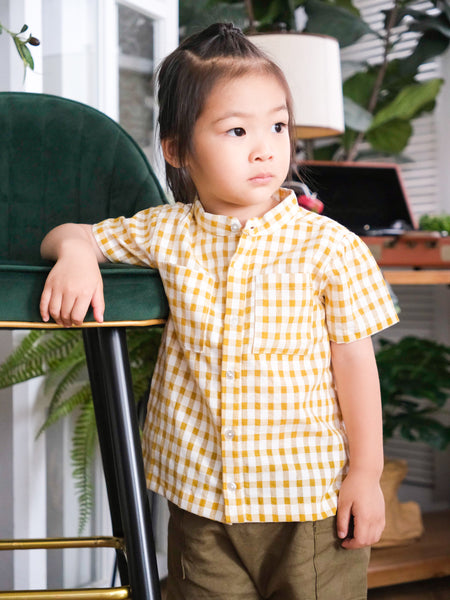 BOBO CHÉRIS 波波雪莉 Gabriel經典小立領黃格紋短袖襯衫 | Gabriel Boy's Short Sleeve Shirt - Yellow Gingham