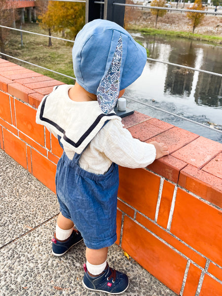 英國LIBERTY FABRICS棉麻兔寶寶嬰兒帽-莫蘭迪藍｜LIBERTY FABRICS Bunny Ears Baby Bonnet - Morandi Blue