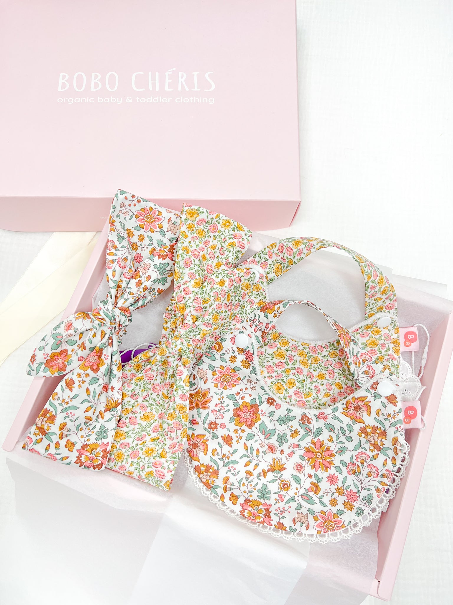 LIBERTY FABRICS Organic Cotton Baby Bibs + Headbands Gift Set