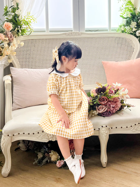 BOBO CHÉRIS 波波雪莉 經典黃格紋大蝴蝶結髮夾 ｜Liberty Print Kids Bow Hair Bow Clip Yellow Gingham