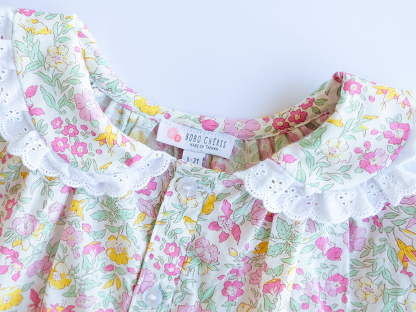 英國LIBERTY女童有機棉法式圓領短袖襯衫 | Girl’s Liberty Print Organic Cotton Charlotte Blouse Short Sleeves