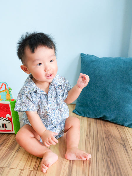 BOBO CHÉRIS 波波雪莉 英國LIBERTY FABRICS男童Alex法式襯衫連身短褲 | LIBERTY FABRICS Alex Baby Boy One-Piece Romper