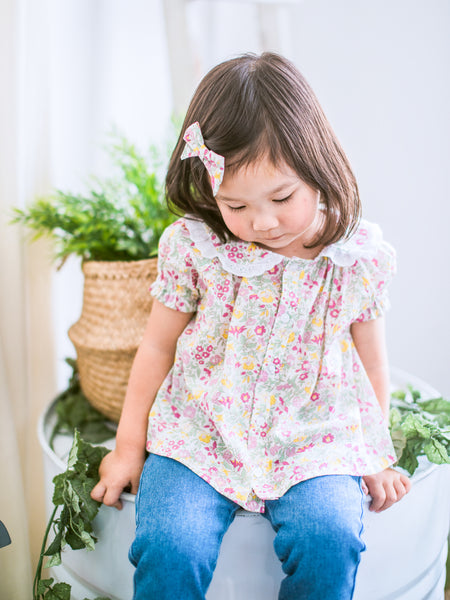 英國LIBERTY女童有機棉法式圓領短袖襯衫 | Girl’s Liberty Print Organic Cotton Charlotte Blouse Short Sleeves